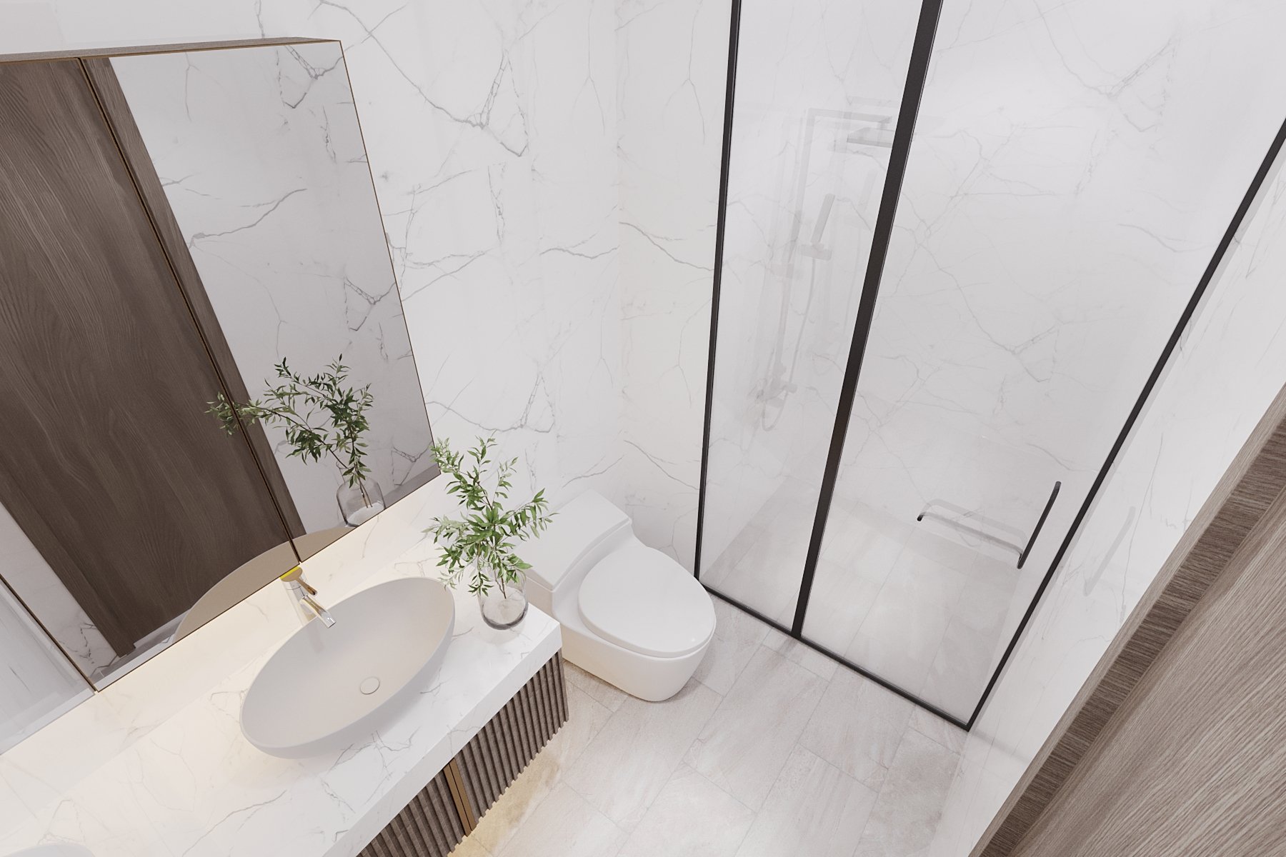 Với tông màu trắng giúp không gian phòng WC được rộng rãi hơn.