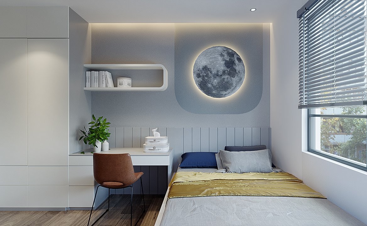Điểm nhấn đặc biệt trong thiết kế đẹp hơn, sang trọng và độc đáo trong phòng ngủ bé trai.