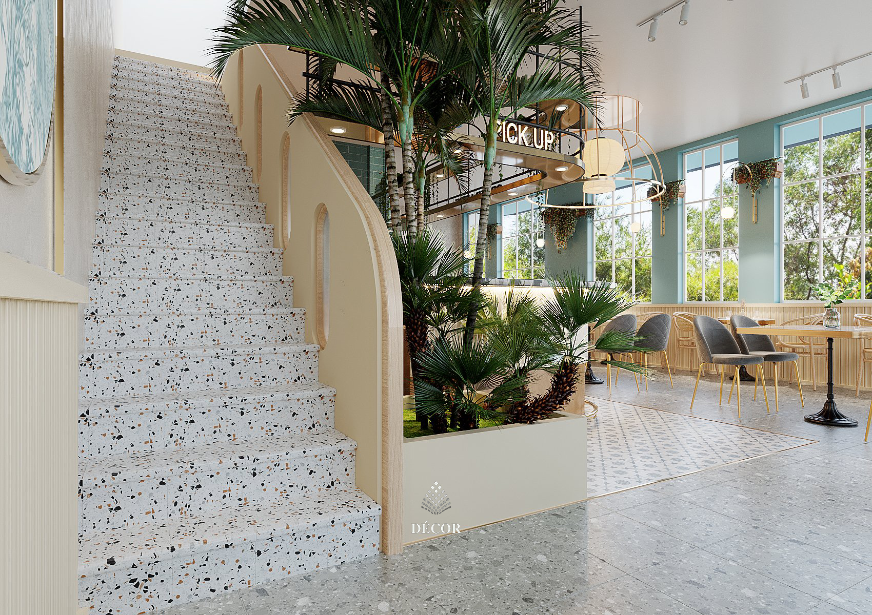 Không gian lối vào với cây xanh, đá Terrazzo đầy sang trọng và hiện đại. Tạo cảm giác không gian rộng rãi hơn, đẹp hơn và sạch sẽ hơn.