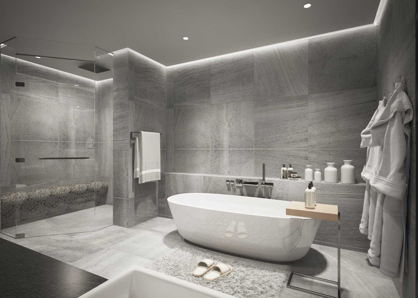 Tông màu xám chủ đạo từ mẫu gạch ốp tường khổ lớn