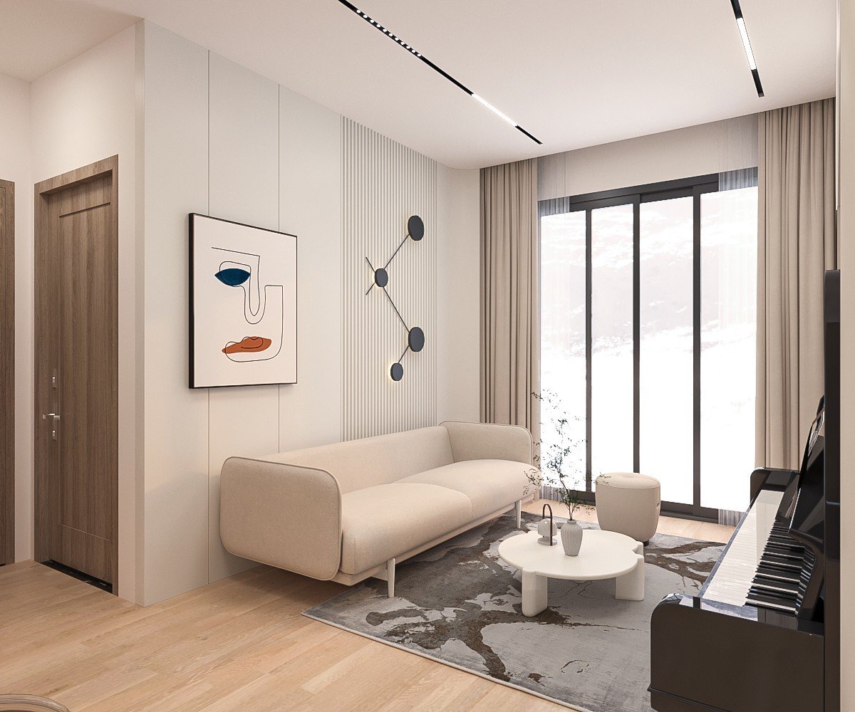 Phòng khách với phong cách thiết kế Minimalist , tối ưu không gian, hiện đại trong thiết kế.