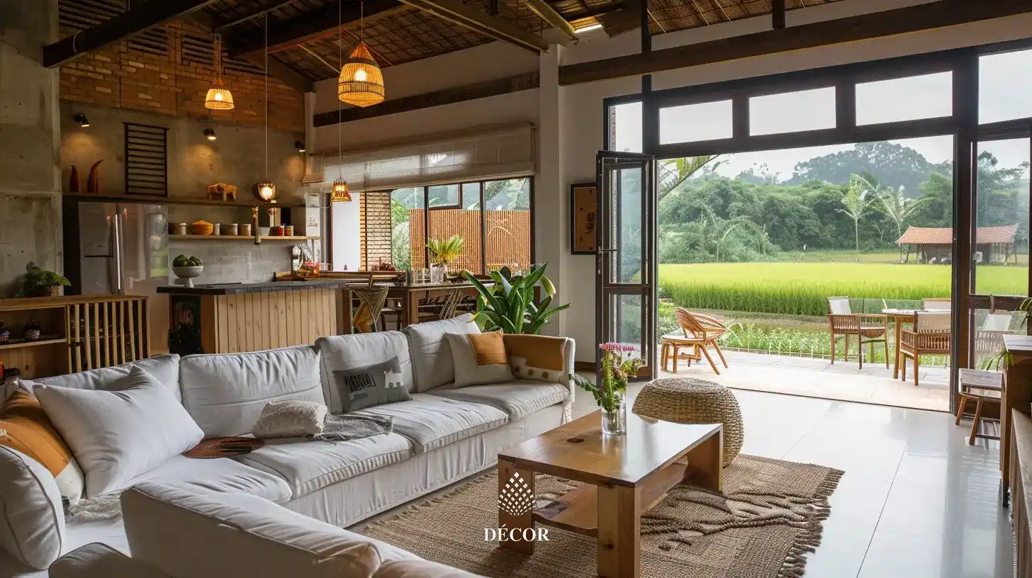 Khách bếp mang phong cách thiết kế đồng quê, không gian mở thoáng đãng cho những người thích sự yên tĩnh 