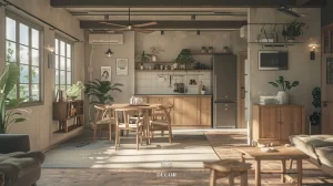 Không gian bếp, phòng khách mang phong cách retro mix với hiện đại