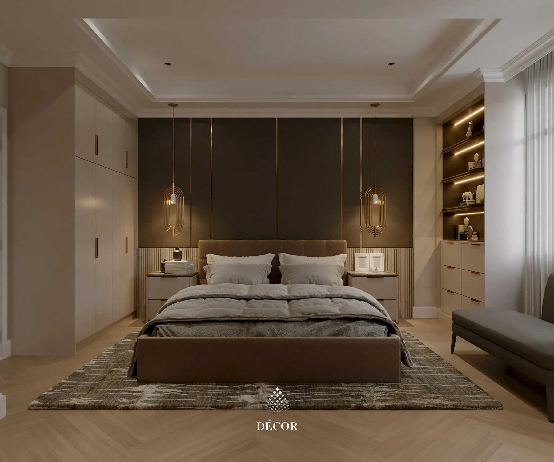 Phòng ngủ hiện đại sang trọng, gam màu ấm cúng