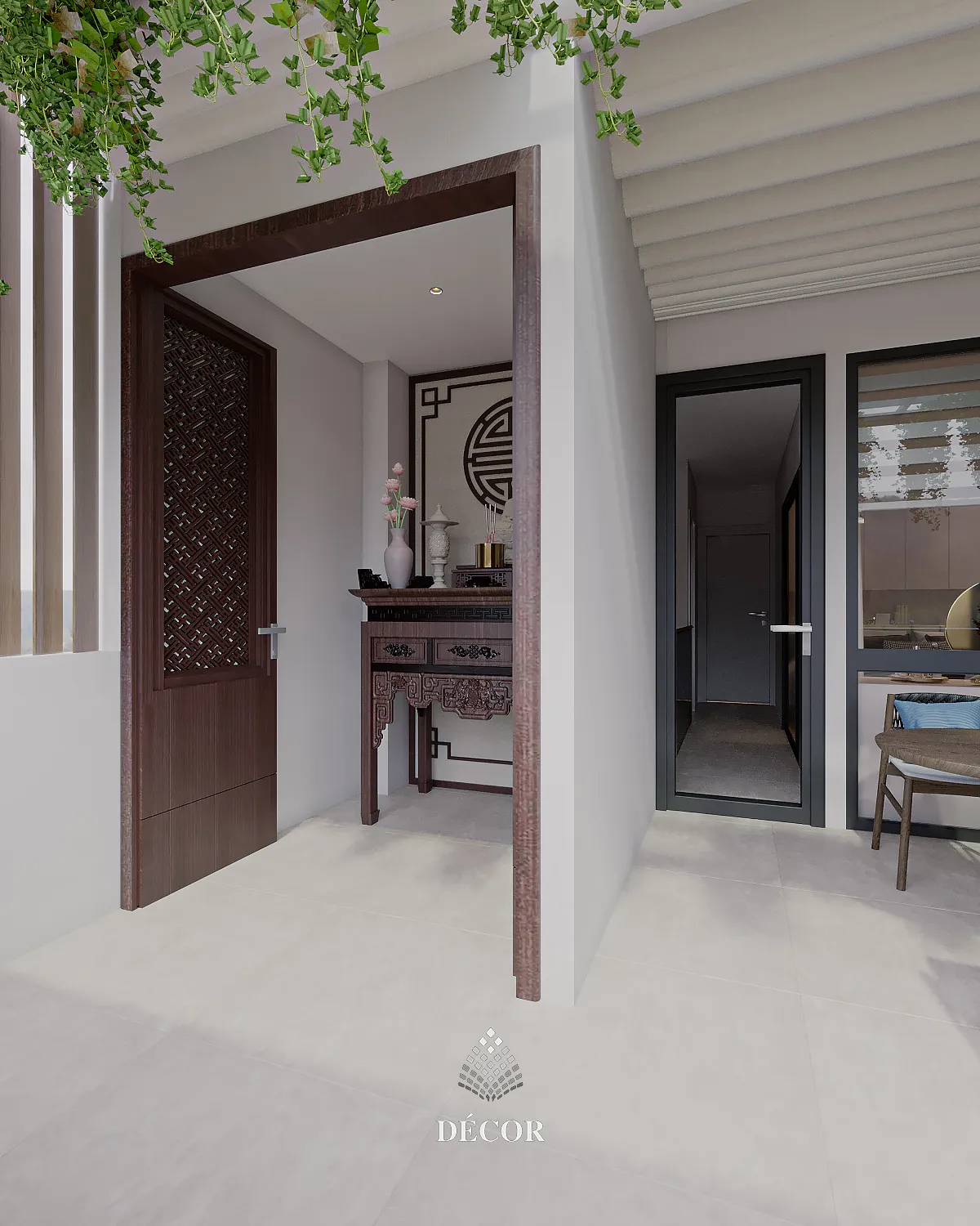 Công năng phòng thờ được bố trí nơi nhiều ánh sáng tự nhiên, phong cách thiết kế hiện đại