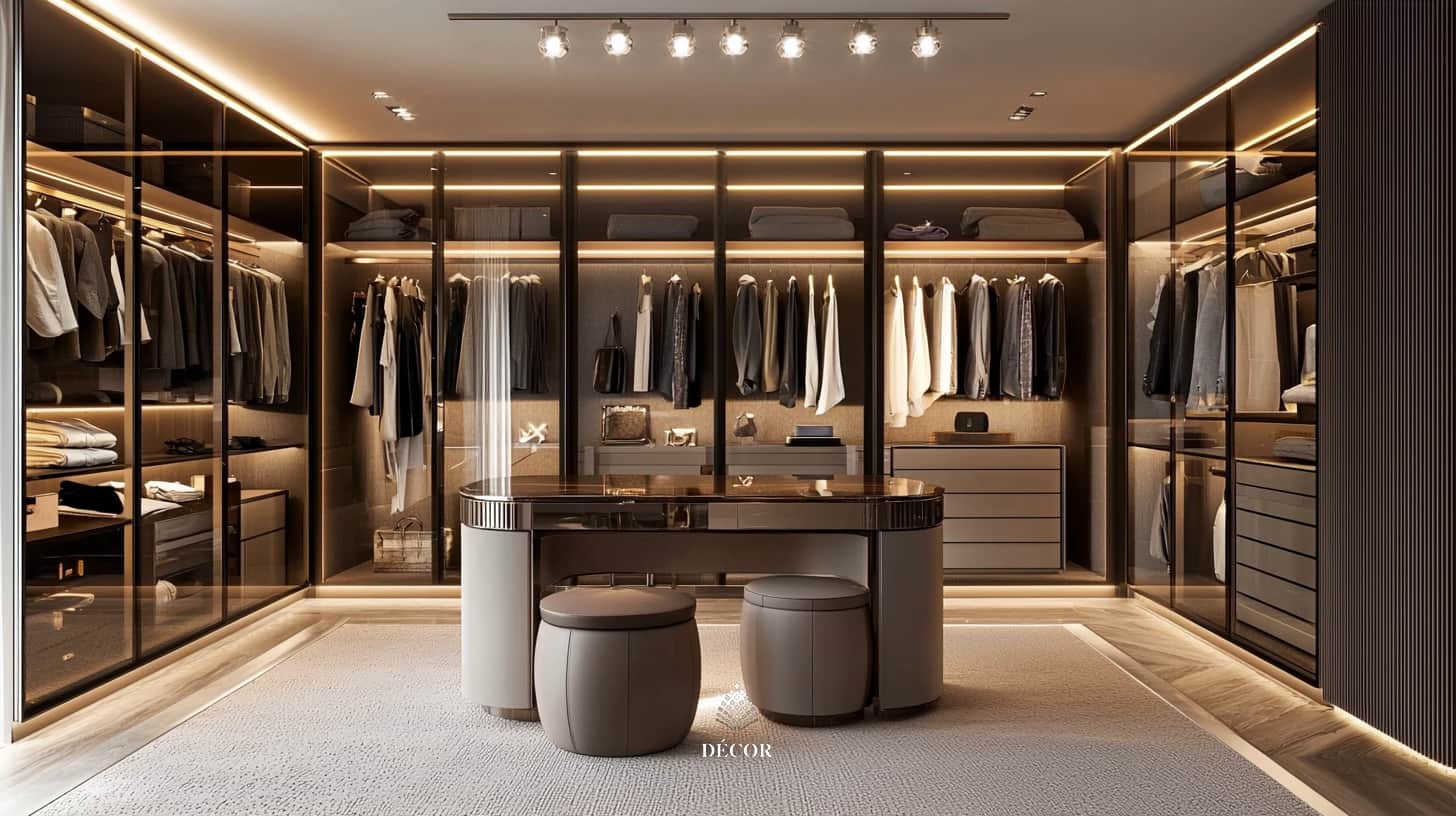 màu trung tính trong nội thất phòng walk in closet 