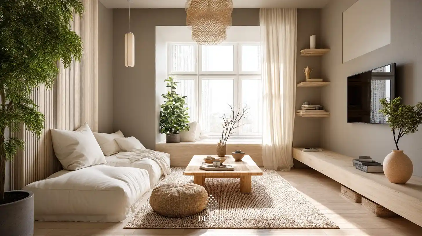 thiết kế phòng khách Japandi