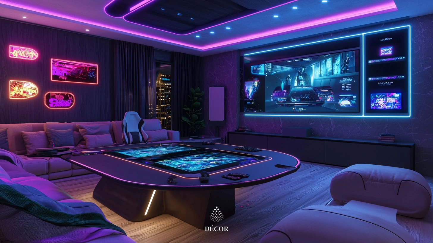 Sử dụng màu pastel kết hợp với neon trong không gian giải trí