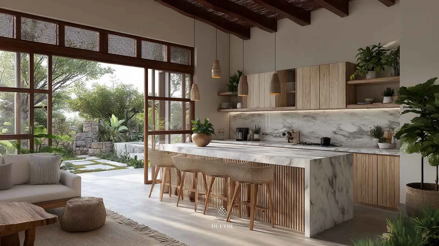 Nội thất gỗ tự nhiên trong không gian bếp rustic modern