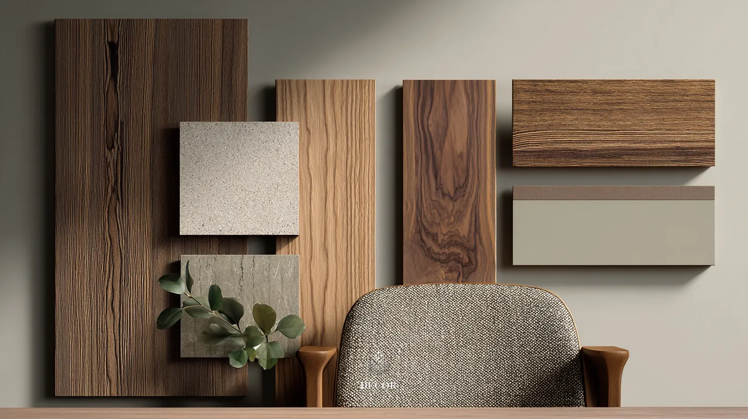 Bảng Moodboard gỗ óc chó và các vật liệu