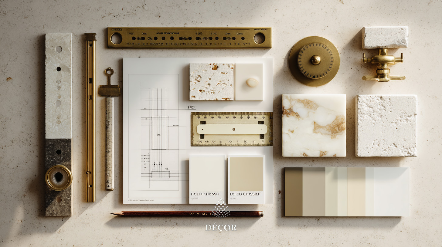 Thi công hoàn thiện của Décor, bảng Moodboard vật liệu